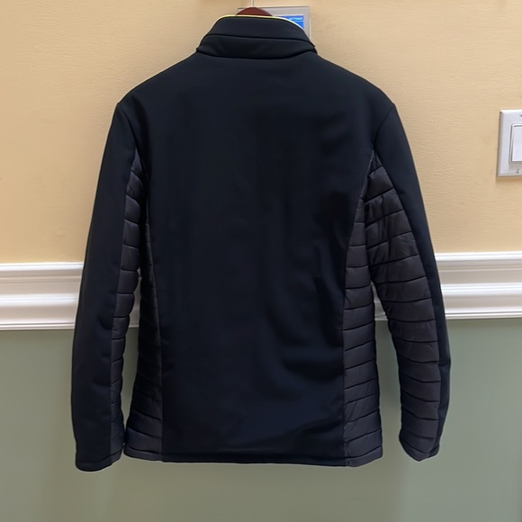 Trez luxury brand coat small below hip length, black, hooded , with yellow trim - Picture 3 of 6